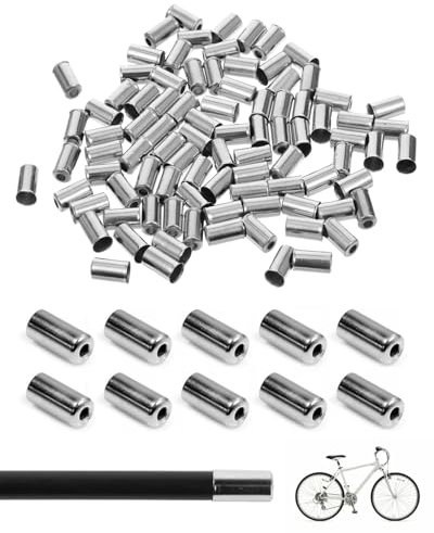 KEMUZ 100PCS Cappuccio Cavo Freno Bici in Alluminio 6061, Capicorda per Cavi Freni MTB/Road Bike, Compatibile con Shimano/SRAM, Guaina Freno Bicicletta, 10mm (Argento)