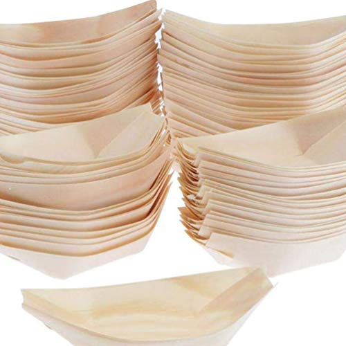 BESPORTBLE 50 Stück Einweg-Sushi-Holzboot, Mini-Snackschale in Bootsform, Servierschalen für Zuhause und Restaurant, 8,5 x 6 cm, Khaki einwegschalen