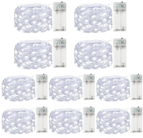 ALEGRE Lot de 10 guirlandes lumineuses LED à piles avec minuterie, 3 m, 30 LED, micro fil de cuivre, guirlande lumineuse LED avec minuterie, blanc froid, pour Noël, Halloween, Nouvel An, mariage