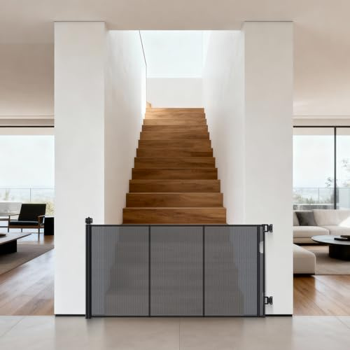 Maxetodo Treppenschutzgitter,Kinderschutzgitter,Verstellbares und Erweitertes Sicherheitsgitter,Ausziehbares Baby Hundegitter, 140cm Breite,86cm Höhe, Schwarz, Einhandbedienung für Treppen/Türen/Innen