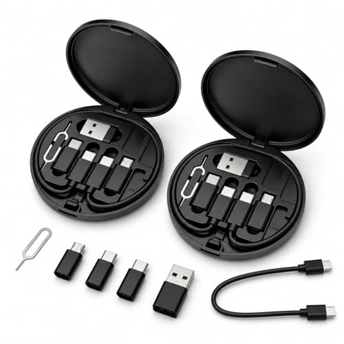 2PCS Multi USB Charger Adapter Kit, Multi USB Adapter Cable Kit, USB Type-C, Micro USB, and Adapter Set, Portable USB Adapter Kit for Travel, Data Transfer, Charging, and SIM Card Storage (Black)