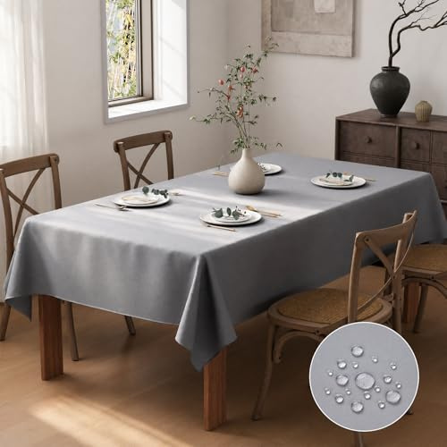 Flgef Grey Table Cloth 200x140cm, Water Resistant Rectangular Table Cloths | Waterproof Wipe Clean Wipeable Polyester Fabric Small Tablecloth Dining Table Cover for Outdoor, Garden, Wedding, Parties