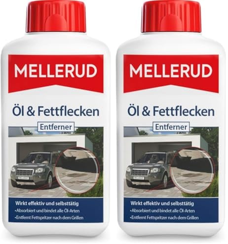 MELLERUD Öl & Fettflecken Entferner | 1 x 0,5 l | Wirkungsvolles Mittel gegen hartnäckige Verschmutzungen auf allen Oberflächen im Innen- und Außenbereich (Packung mit 2)