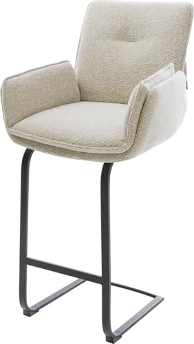 DELIFE Barstuhl NELA-Flex Freischwinger Flach Metall Schwarz Webstoff Soft Beige