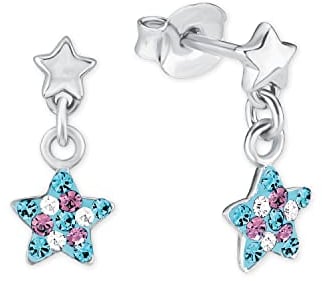 Prinzessin Lillifee Kinder-Ohrhänger Stern 925 Silber rhodiniert Kristall mehrfarbig - 2013176, Einheitsgröße Blau/Lila