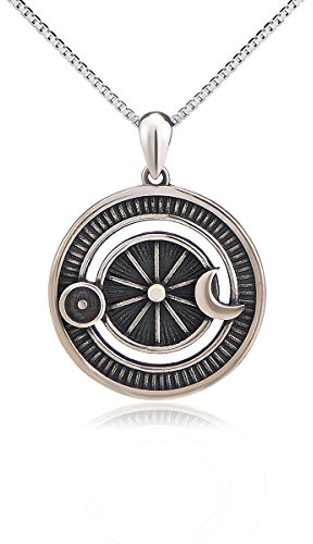 Flyow 925 Sterling Silber Halskette Oxidiert Vintage Sonne und Mond Anhänger Kette, Magie Schmuck für Damen