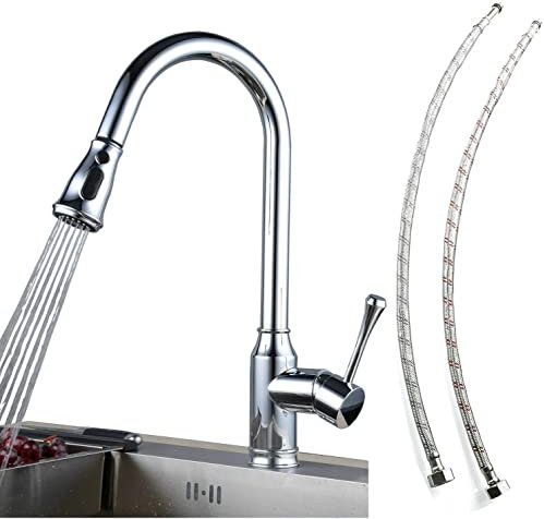 Leekayer Chrome Kitchen Tap Pull Out Single Lever Single Hole Hot and Cold Sink Mixer Faucet Brass YA70868C