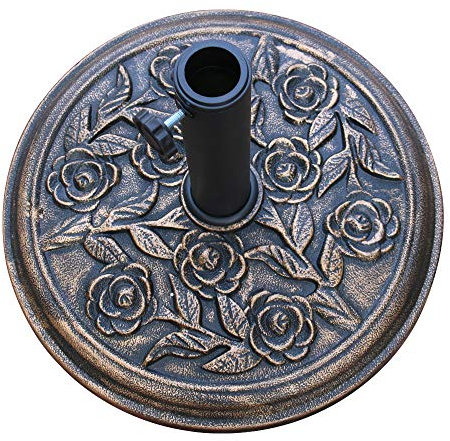 Green Bay 9.5kg Cement Concrete Round Parasol Base Umbrella Stand Weights Garden Outdoor Accessories Rose Pattern Cast Iron Effect