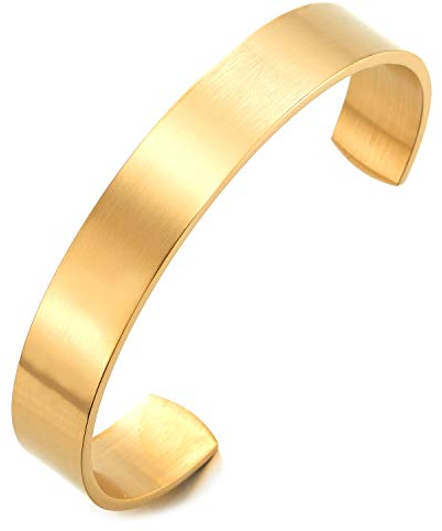 COOLSTEELANDBEYOND 19CM Klassiker Herren Damen Verstellbare Armband Armreif aus Edelstahl Farbe Gold Satiniert