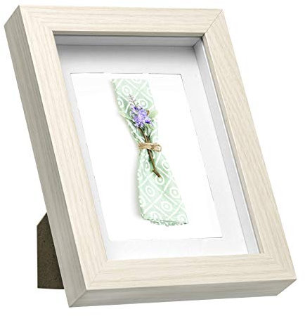 EUGAD Cadre Photo, 3D, Vitre en Verre avec Papier Passe-Partout, Cadre de Boîte d'Ombre pour Objets jusqu'à 1,5cm, en Bois, 20x25cm, Chêne