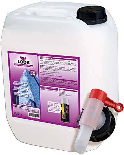 KABITEC LOOK Profi Glasreiniger-Konzentrat, 10 Liter Kanister inkl. gratis Fasshahn │ Fensterreiniger streifenfrei brillanter Glanz Universalreiniger Oberflächenreiniger