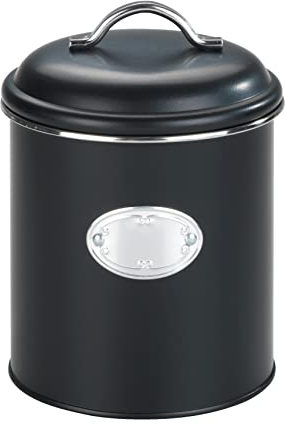 WENKO Aufbewahrungsdose Mod. Nero, 1,6 Liter, Frischhaltedose zur luftdichten Aufbewahrung von Lebensmitteln, wasserdicht, aus lackiertem Metall mit Applikation, Retro-Design, Ø 13 x 18 cm, Schwarz