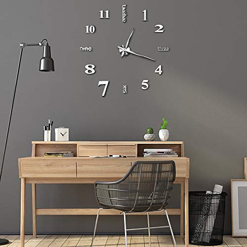 DIY Wanduhr 3D Spiegel, DIY Moderne Mute Große Wanduhr 3D Aufkleber Wanduhren Modern Wohnzimmer Ohne Rahmen Wanduhr Dekoration für Haus Büro Wohnzimmer Schlafzimmer Kinderzimmer