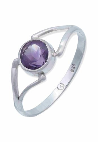 mantraroma Damen Ring Silber mit Stein Amethyst facettiert Edelstein lila schlicht modern
