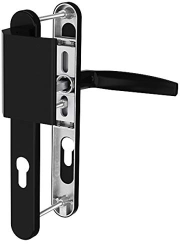 Schmalrahmengarnitur Schwarz RAL9005 Türbeschlag 92mm PZ Langschildgarnitur Wechselgarnitur Haustüre Nebeneingangstüre (Stossgriff/Drücker, Türstärke 55-70mm)