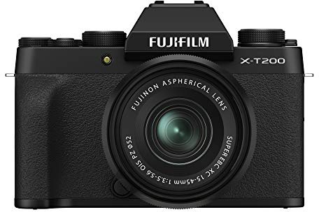 Fujifilm X-T200 Fotocamera Digitale Mirrorless 24MP con Obbiettivo XC15-45mmF3.5-5.6 OIS PZ, Mirino EVF, Schermo LCD Touch da 3,5 Vari-Angle, Filmati 4K, Nero