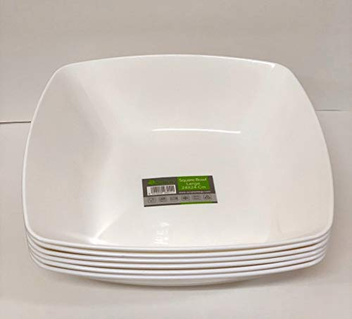 ECO Durable Large Plastic Square Bowls Set of 4 | 24cm x 24cm – Cereal Bowl for Kids | Reusable Square Bowls for Parties | BPA-Free Stackable Plastic Serving Bowls (White, Large 24x24cm)
