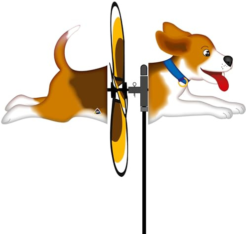 HQ Design Windspiration - Spin Critter, UV-beständige und wetterfeste Windspiel Deko für Garten, Terrasse und Balkon - Windrad inkl. Standstab (Dog)