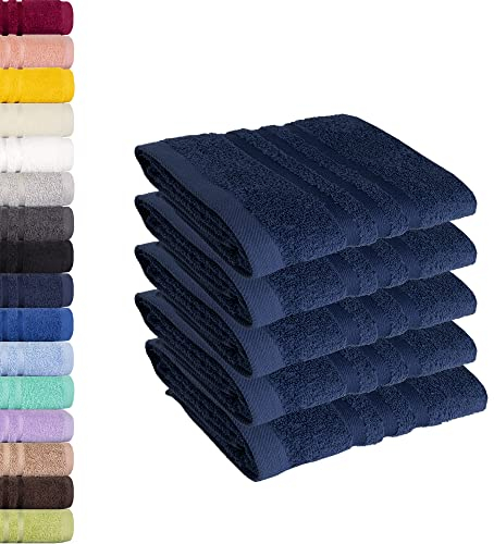 Lavea® 5er Set Gästehandtücher 30x50 cm – Weiche und Saugstarke Gästetücher aus 100% Baumwolle, Frottierserie Elena – Waschbar und Strapazierfähig - Navy