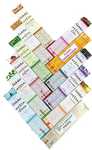 Goloka Räucherstäbchen Insence Sticks 180gr - 12er Mix - gemischte Sorten + Dhobia Halterung