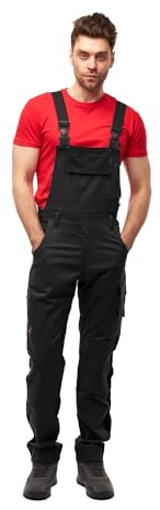 strongAnt Salopette de Travail Homme en Tissu Stretch avec Poches pour genouillères, Pantalon de Travail Robuste pour l'industrie, la Construction et Le Bricolage - Taille: 48, Noir