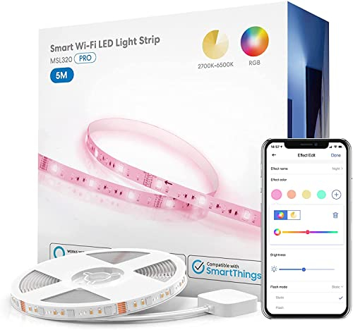 WiFi Connected LED Strip Light, 5M RGBCW Light Strip Compatible with Alexa, Google Home and Google Nest, Multicolor LED Fairy Lights with Voice Control and Remote Control, Rgbww