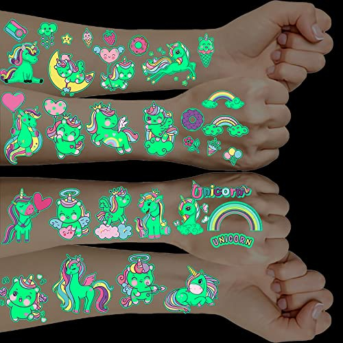 Einhorn Tattoo 10 Blätter, Geschenke für Mädchen ab 5 6 7 8 9 Jahre, Leucht Kindertattoos Mitgebsel Kindergeburtstag, Einschulung Mädchen, Schultüte Füllung Inhalt, Schulkind Einschulungsgeschenk