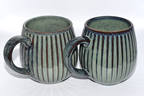 Saumo 2er Set 480 ml Hochwertige Handgefertigte Kaffeetassen aus Porzellan, Kaffee - Tasse in Modern Vintage Design - große Kaffeebecher mit großem Henkel für Kaffee & Tee