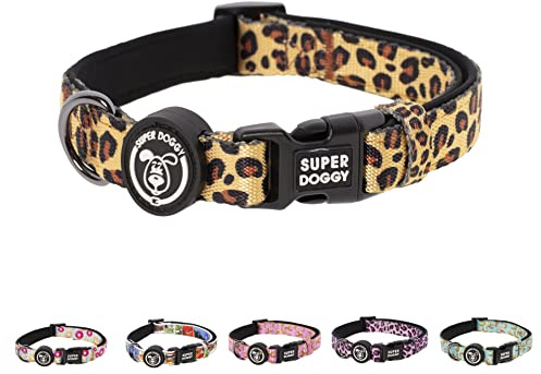 SUPER DOGGY Hundehalsband Nylon Verstellbar - für Kleine, Mittel & Große Hunde - Halsband Hund Katze Welpe - Verstellbares, Weich & Komfort - zum Wandern oder Radfahren (Leopard, (M (33-55cm))
