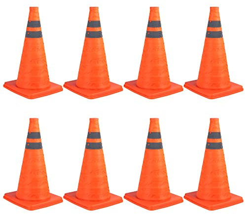 Paquet de 8 pouces 18 pouces Cône de signalisation pliable/Panneau de cône de signalisation/Cône de sécurité réfléchissant Pop-up polyvalent, OrangeTaille: 45 cm (18 pouces)