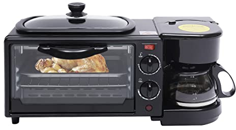 ROMYIX 3 in 1 Frühstücksmaschine Brottoaster 9L Elektrobackofen Kaffeemaschine Pizzaofen