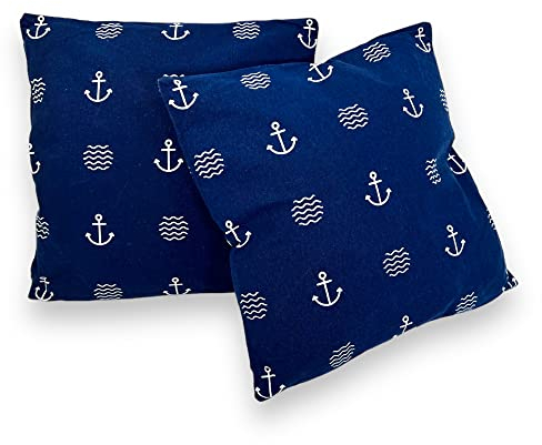 BUSDUGA 4186 2er Set Dekokissen Anker und Wellen im maritimen Design blau, 39x37x11 cm, blau/weiß, 2 Stück
