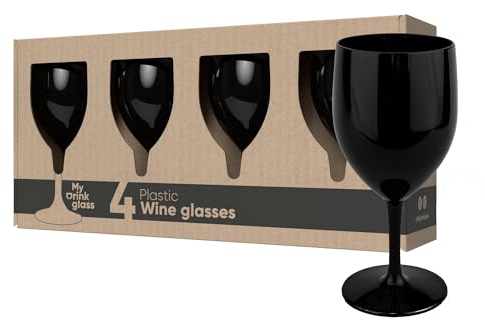 MyDrinkglass Verre Plastique Reutilisable - 4 Pieces - 270 ml - Vin Blanc - Verre Cocktail pour Aperol Spritz - Zero Waste - Noir