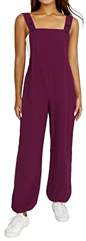 Vioyavo Tuta da Donna Senza Maniche Salopette Donna Estiva Elegante Comoda Salopette Premaman Larga con Coulisse e Spalline Jumpsuit Casual con Tasche (Rosso Borgogna, M)