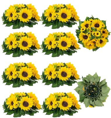 BLOSMON Kunstblumen Blumenstrauß Blumenkugeln Tischdeko Hochzeitsdeko 10 Stück Künstliche Sonnenblumen für Hochzeit Tisch Dekoration Blumengesteck Künstlich für Wohnzimmer Party Geburtstag Deko