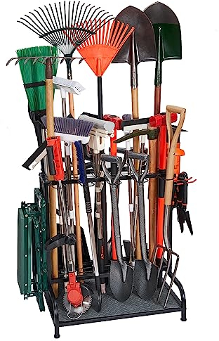 Gartengeräte-Organizer, Hofwerkzeugregal für 55 langstielige Werkzeuge/Rechen/Besen für Garagenorganisation und Lagerung, Schuppen, Outdoor, Rasen, robuster Stahl, schwarz, einfache Montage