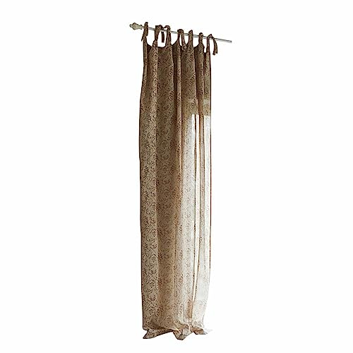 Loberon Gardine Jennings, Floraler Siebdruck, mit Bindebändern, Zeitlos Schönes Design, Leinen, Fensterdekoration, Vorhang, Baumwolle, beige/braun