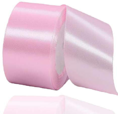 Satinband Rosa 50mm, 22 Meters Dekoration Geschenkband breit Schleifenband, Stoffband für Hochzeit, Taufe und Geburtstag Geschenke