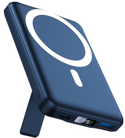 AOGUERBE Mag-Safe Powerbank 10000mah, Magnetische Externe Batterie, Wireless Power Bank 22.5W PD Schnelles Laden mit LED-Display, Faltbarer Akkupack für iPhone 16/15/14/13/12/Mini/Pro/Pro Max