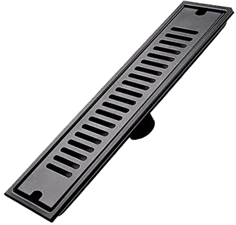 Desague Ducha, 30 x 10cm Drenaje Lineal de Ducha Rectangular de Acero Inoxidable con Tapa de Rejilla Extraíble, Sumidero Ducha Negro para Baño, Cocina, Balcón