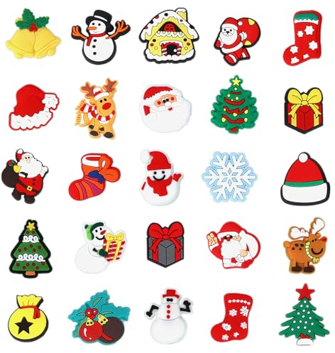 25 Stück Weihnachten Schuhanhänger für Schuhe, Weihnachtsmann Elch Schneemann PVC Anhänger für Clog Sandalen, Xmas CLOG Charms Schuh Dekorations Anhänger, Party Geschenk für Jungen Mädchen Kinder