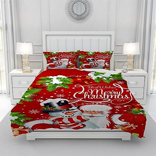Gegeryozer Weihnachten Bettwäsche Sets,Weihnachtstag Thema Bettbezug,Santa Elch rot Bettbezug mit Kissenbezug für Jungen und Mädchen (C7,135×200 cm)
