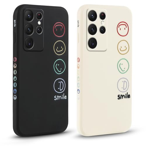 Pnakqil 2 stück Handyhülle für Samsung Galaxy S22 Ultra 5G 6.8,Hülle Süßes Bemaltes Smile Face Design Case Weiche Tasche für Damen Geschenk Modische TPU Dünn Kameratasche Schutzhülle
