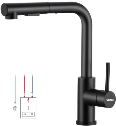 WOOHSE Robinet de cuisine basse pression extensible avec douchette 2 jets, rotatif à 360° Robinet de cuisine basse pression avec 3 raccords pour chaudière, robinet d'évier en acier inoxydable