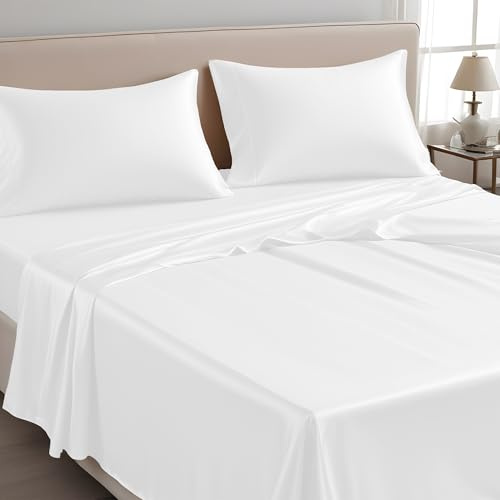 LINENWALAS Nur Bettlaken für Doppelbett, 100 % Tencel, weiche Seide, kühlendes Oberlaken, Lyocell-Bettwäsche, perfekt für Haar und Haut, 230 x 275 cm (Weiß, Doppelbett)