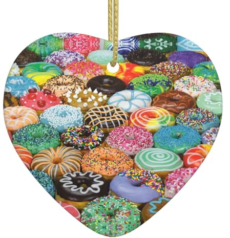 Weihnachtsdekoration mit Donut-Druck, Herzform, Weihnachtsbaum, hängende Weihnachtsdekoration