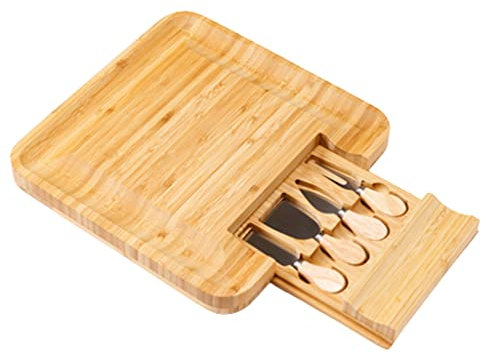 TRoki Juego de cuchillos y tabla de queso de bambú para servir embutidos elegantes