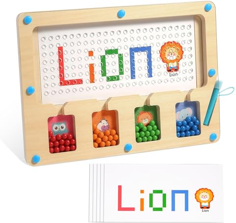 TUNJILOOL Magnetische Alphabet Labyrinth Spielzeug, Montessori Spielzeug Lernspielzeug Feinmotorik Puzzle Board Holzspielzeug für Kleinkind Aktivitäten für Jungen Mädchen 3 4 5 Jahre Geschenke