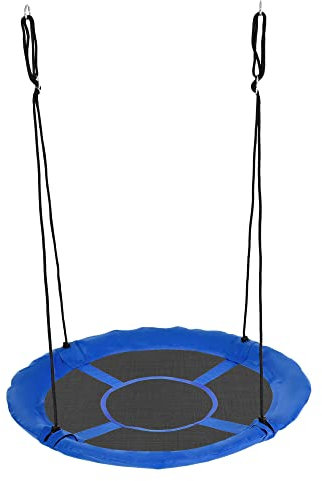 Outsunny Balançoire nid d'oiseau Ronde balançoire Panier Ø 110 cm 4 Anneaux Inclus métal époxy Oxford Haute densité Bleu