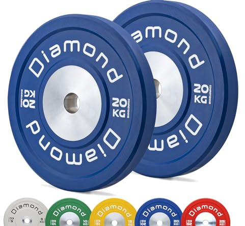 Paar Hantelscheiben für Wettbewerb Pro Diamond, Loch, Durchmesser 50 mm, für Fitnessstudio und Home Gym von 5 bis 25 kg, für Hanteln und Langhanteln (2 x 20 kg (BLU))